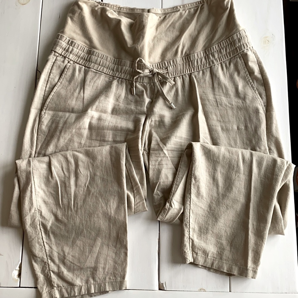 H&M maternity khaki linen cropped pants